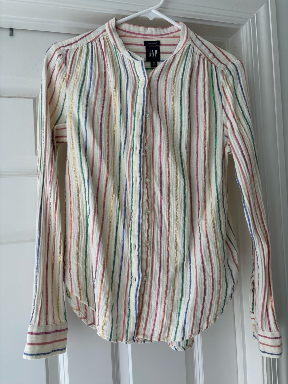 GAP Cream crinkle Gauze Button-Up Shirt with Multicolor Stripes